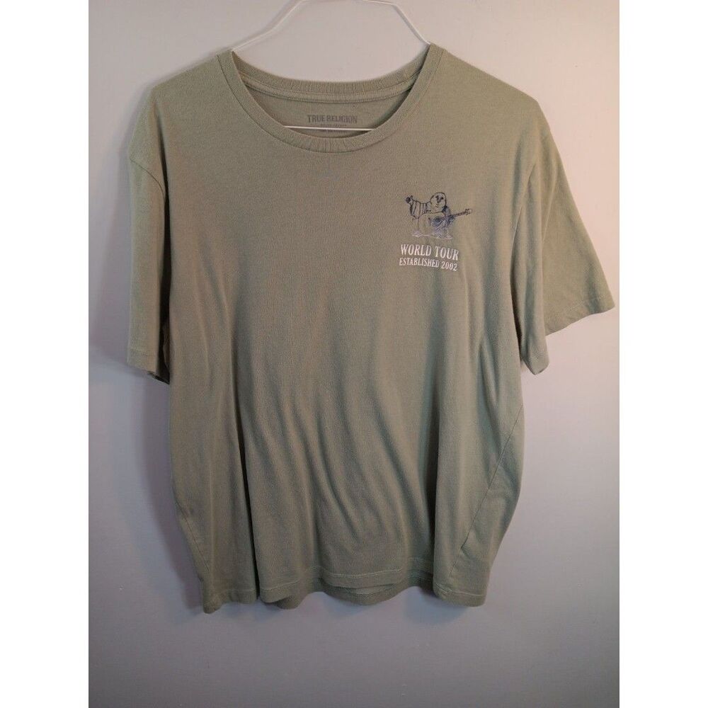 True Religion World Tour T-Shirt Men’s Sage Green Buddha Logo Est 2002 Size L
